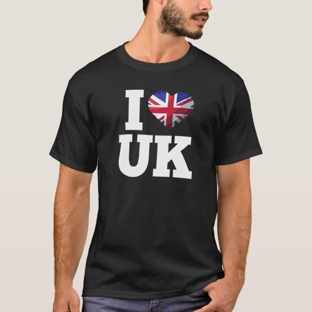 I HEART UK WITH UNION JACK FLAG BRITISH UK UNITED  T-Shirt (Front)