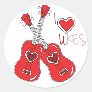 I heart ukes I love Ukuleles Classic Round Sticker