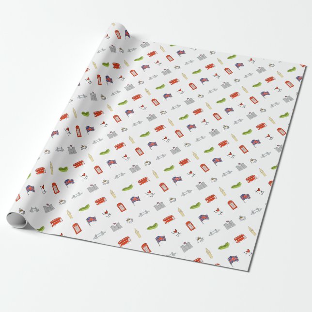I Heart United Kingdom, British Love, UK landmarks Wrapping Paper (Unrolled)