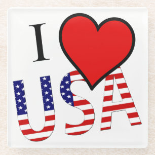 I Heart USA overlay coastercn Glass Coaster