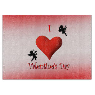 I Heart Valentines Day Glass Cutting Board