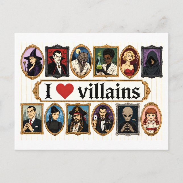 "I [Heart] Villains" Postcard (Front)