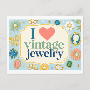 "I [Heart] Vintage Jewellery" Postcard