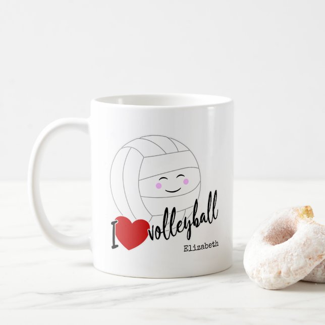 I heart volleyball happy kawaii girls' volleyball coffee mug (With Donut)