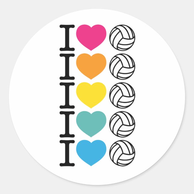 I Heart Volleyball - rainbow Classic Round Sticker (Front)