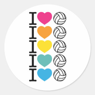 I Heart Volleyball - rainbow Classic Round Sticker