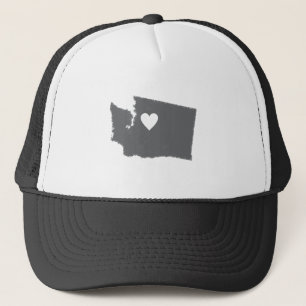 I Heart Washington Grunge Look Outline State Love Trucker Hat
