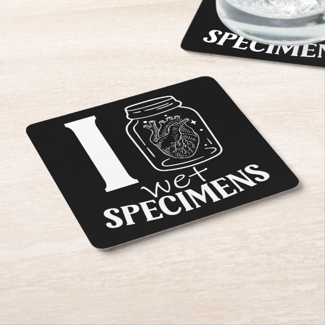 I Heart Wet Specimen, Funny Taxidermy preserved Square Paper Coaster (Angled)