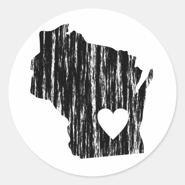 I Heart Wisconsin Grunge Worn Outline State Love Classic Round Sticker (Front)