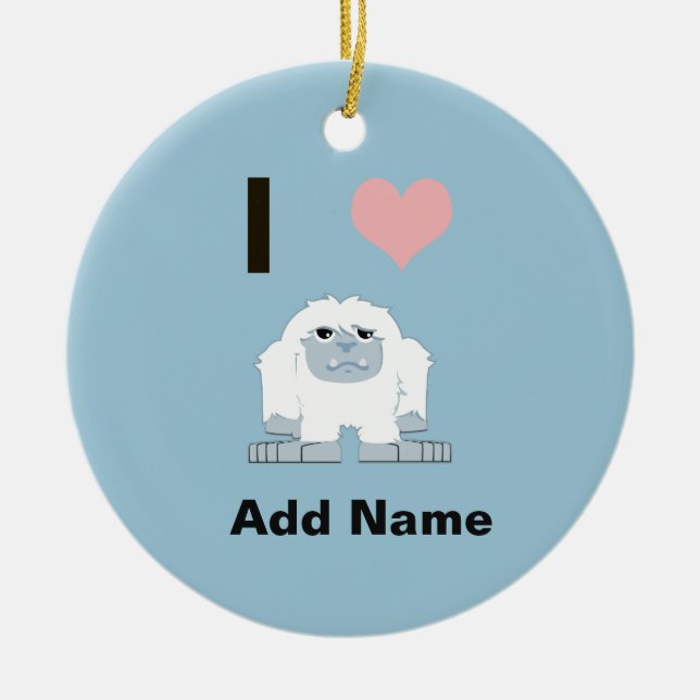 I Heart Yeti Cute Cartoon Snow Monster Ceramic Tree Decoration (Front)