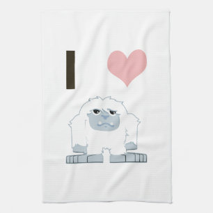 I Heart Yeti Cute Cartoon Snow Monster Tea Towel