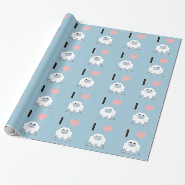 I Heart Yeti Cute Cartoon Snow Monster Wrapping Paper (Unrolled)