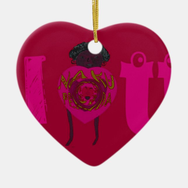 I Heart You Nakupenda Sana Happy Valentine's Day  Ceramic Tree Decoration (Front)