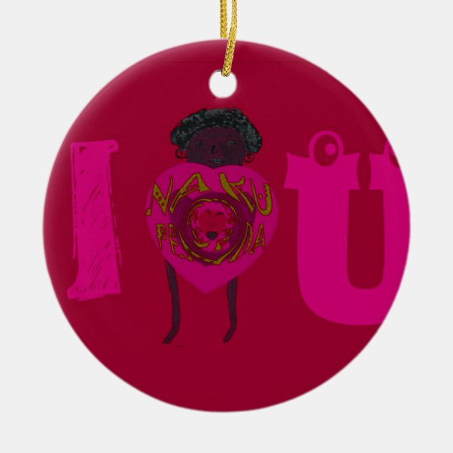 I Heart You Nakupenda Sana Happy Valentine's Day  Ceramic Tree Decoration (Front)