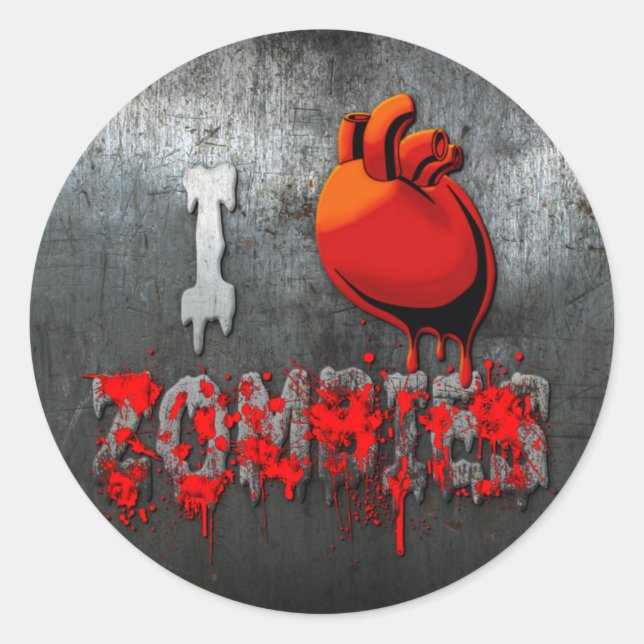 I Heart Zombies Classic Round Sticker (Front)