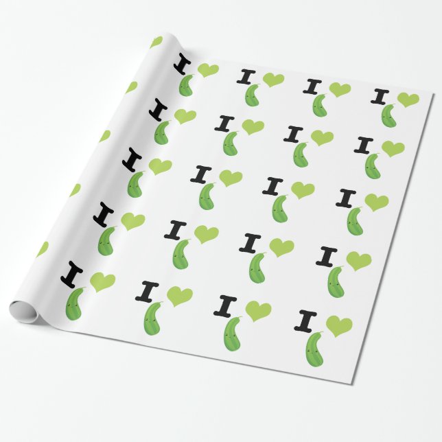 I Heart Zucchini Cute Kawaii Zucchini Wrapping Paper (Unrolled)