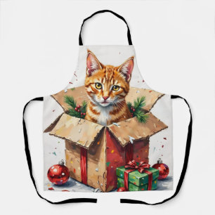 I Help Unpack! Funny Cat in Christmas Shipping Box Apron