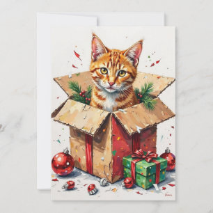 I Help Unpack! Funny Cat in Christmas Shipping Box Holiday Card