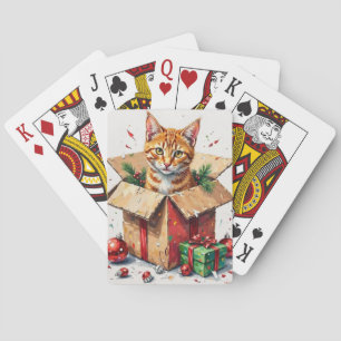I Help Unpack! Funny Cat in Christmas Shipping Box Playing Cards