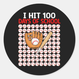 I Hit 100 Days Of School Baseball Bat Boys Toddler Classic Round Sticker