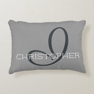 I Initial Personalised Name Black White Grey Decorative Cushion