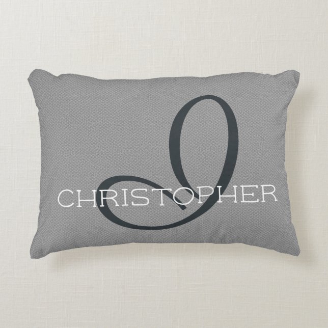 I Initial Personalised Name Black White Grey Decorative Cushion (Front)