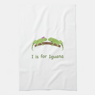 I is for iguana tea towel