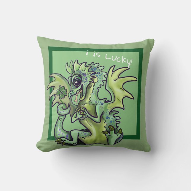 "i is lucky!" Lucky Shamrock Dragon Cushion (Front)