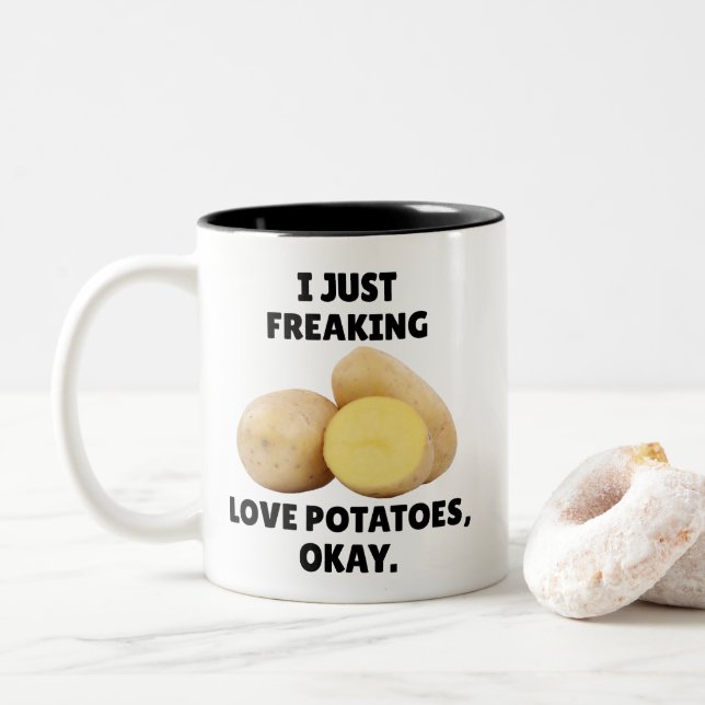 I Just Freaking Love Potatoes Funny Spud  Two-Tone Coffee Mug (With Donut)