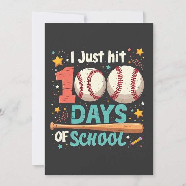 I  Just Hit 100 Days of School 100 Days Baseball  Invitation (Front)
