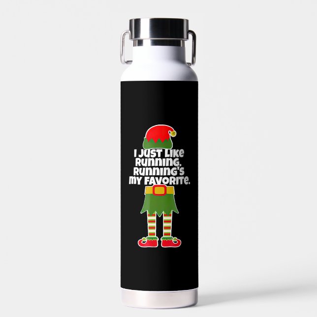 I Just Like to Run Running Runner Christmas Elf Water Bottle (Front)