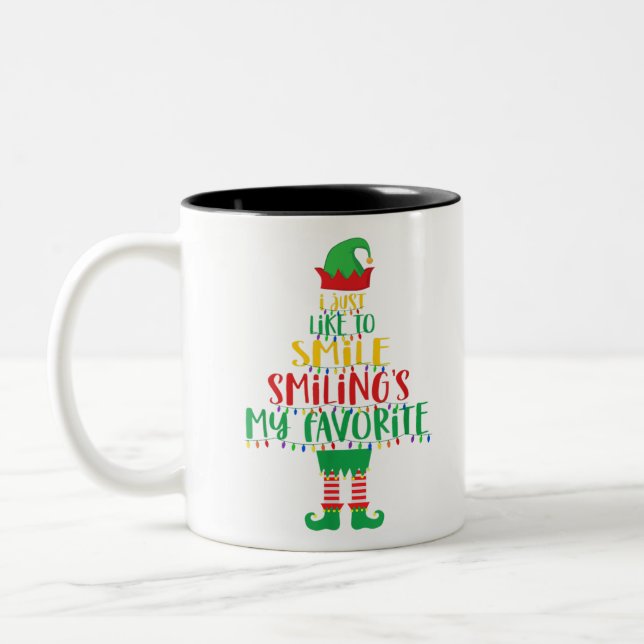 I Just Like to Smile Smiling's My Favorite Christm Two-Tone Coffee Mug (Left)
