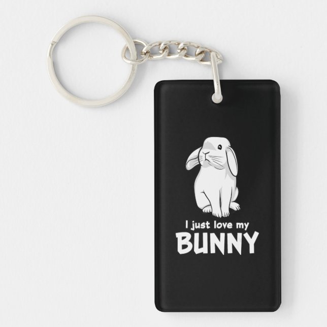 I Just Love My Bunny | Cute Rabbit White Key Ring (Front)