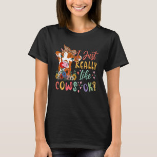 I Just Really Like Cows Floral Cow Bow Tie Farmer T-Shirt