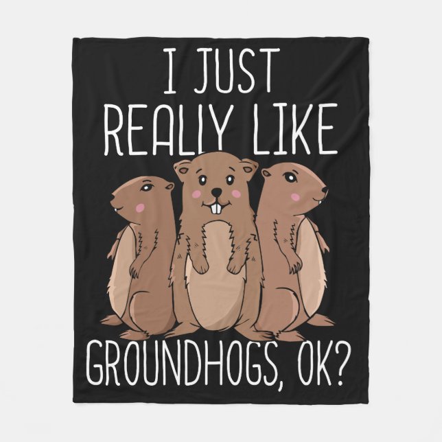 I Just Really Like Groundhogs Gift Kids Groundhog Fleece Blanket (Front)