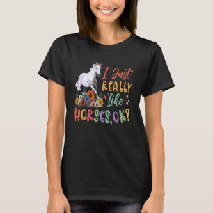 I Just Really Like Horses Floral Horse Bow Tie Far T-Shirt