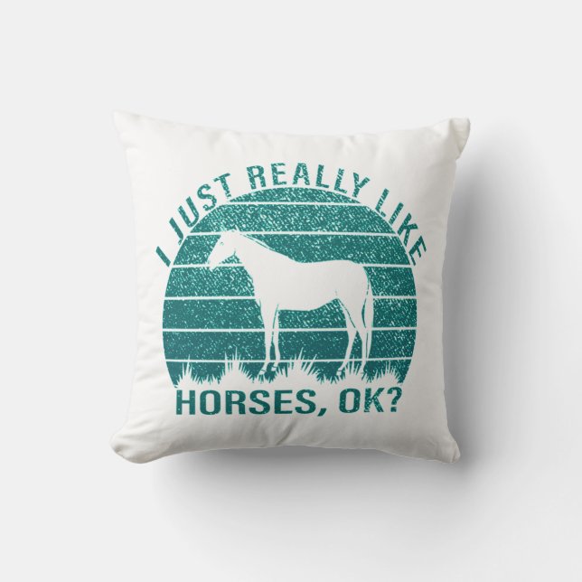 I Just Really Like Horses in Marine Green   Cushion (Front)