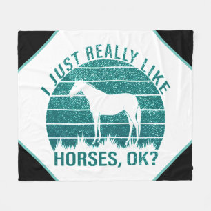 I Just Really Like Horses in Marine Green  Fleece Blanket