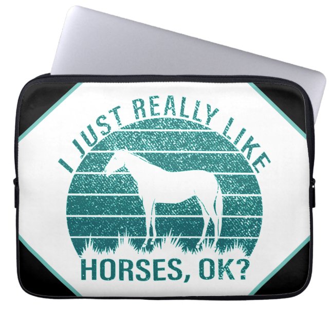 I Just Really Like Horses in Marine Green    Laptop Sleeve (Front)