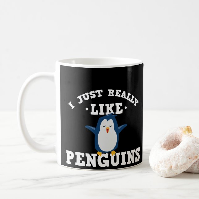 I Just Really Like Penguins Quote Mug (With Donut)