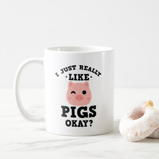 I Just Really Like Pigs Funny Farm Animal Lover Coffee Mug (With Donut)