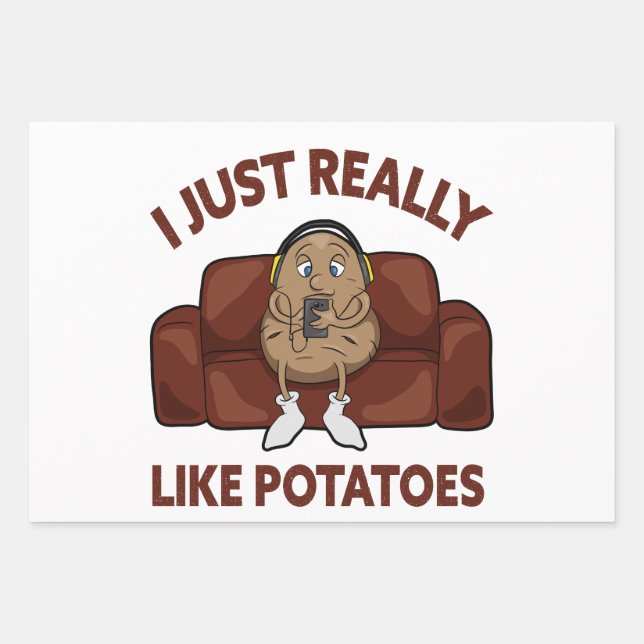 I Just Really Like Potatoes - Cute Potato  Wrapping Paper Sheet (Front)