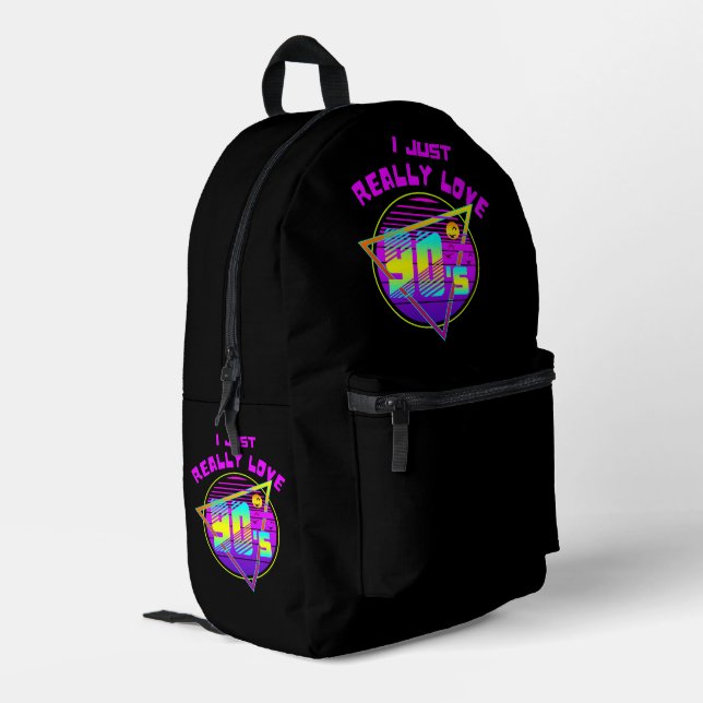 I JUST REALLY LOVE 90s Printed Backpack (Back Corner Left)