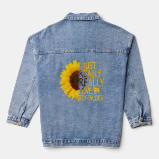 I Just Really Love Buffaloes  Women Men Bison Sunf Denim Jacket