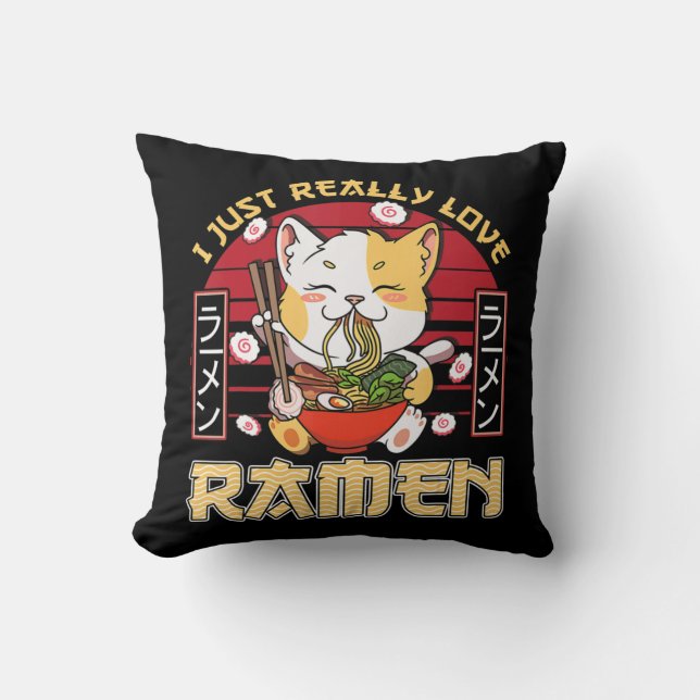 I Just Really Love Ramen Kawaii Anime Cat Ramen Gi Cushion (Front)