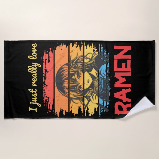 I just really love Ramen retro Anime Beach Towel (Front)