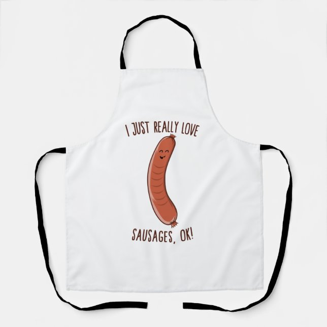 I Just Really Love Sausages, OK! Cute Kawaii Weine Apron (Front)