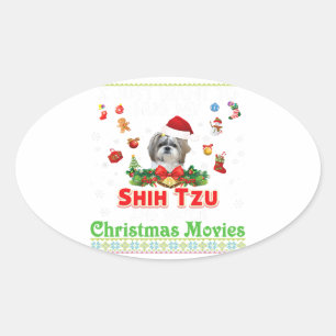 I Just Want To Hug My Shih Tzu And Watch Christmas Oval Sticker