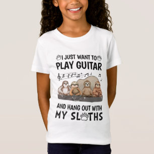 I Just Want To Play Guitar Shirt Cute Sloths Humou