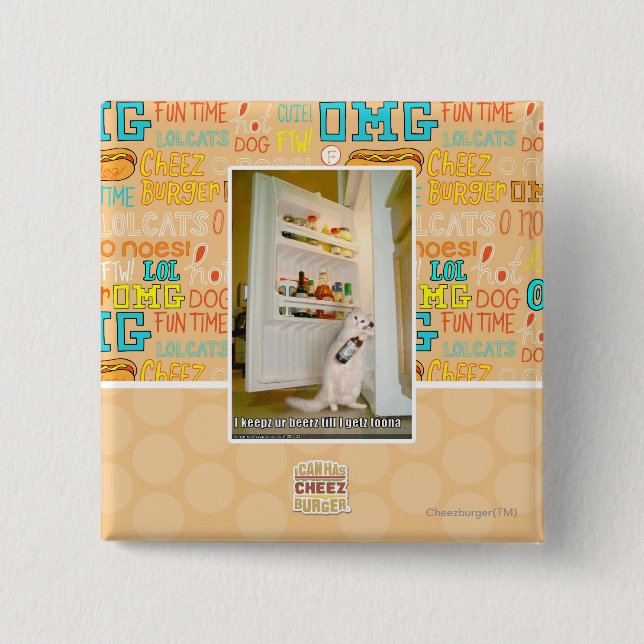 I keepz ur beerz 15 cm square badge (Front)